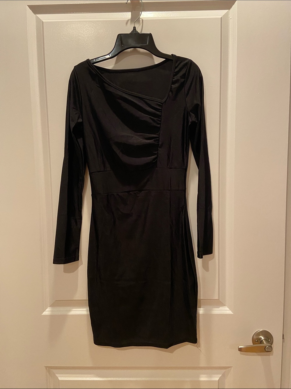 Black Long-Sleeve Draped Women's Dress